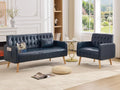 TYBOATLE Faux Leather Loveseat and Accent Chair, Mid-Century Modern Tufted Small Love Seat Couch and Chair Set with USB & Pockets, 2 Pieces Living Room Furniture Sets for Living Room, Office (Blue, 2)