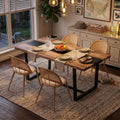 TYBOATLE Farmhouse Dining Table Set for 4, 5 Piece Kitchen Table Set, Wooden Dining Table with 4 Boho Rattan Chairs, MDF Wood Top, Durable Frame, Easy-Clean Surface (Brown-4 Chairs, Metal Leg)