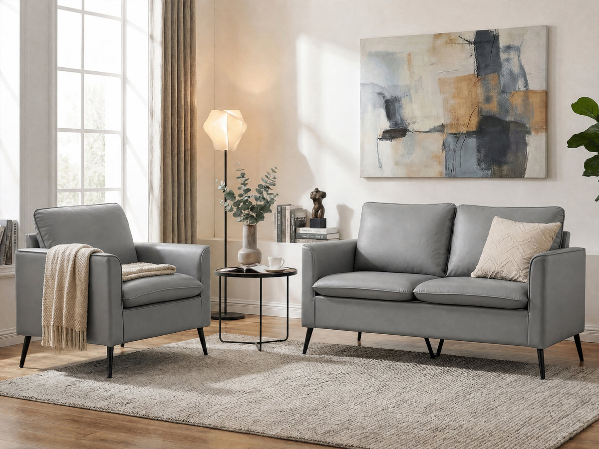 TYBOATLE Faux Leather Loveseat and Accent Chair, 2 Pieces Living Room Furniture Sets
