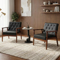 JIASTING Black Accent Chairs Set of 2, Faux Leather Chairs with Solid Wood Armrest