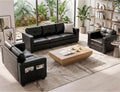 TYBOATLE Black Faux Leather Sectional Couch, 3-Piece Sofa Set for Living Room | TYBOATLE Leather Sectional Sofa, Modular Convertible Couch, Comfy 3-Piece Furniture for Home Office Apartment Bedroom, Black