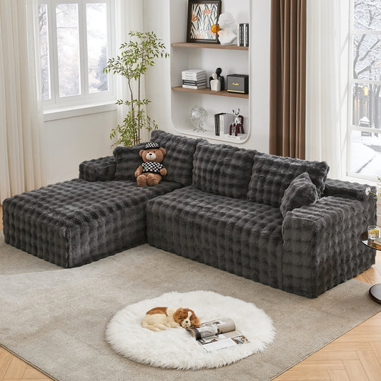 TYBOATLE 110’’ Boneless Slow-Rebound Memory Foam Couch, Cloud Sectional Couches for Living Room w/Upgraded Fabric, Deep Seat Comfy Fluffy L Shaped Modular Sectional Sofa (Grey, Left Facing Chaise)