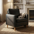TYBOATLE Accent Chair, Black Faux Leather Chair with Tufted Seat & Wood Legs, Mid-Century Modern Living Room Chair, Upholstered Comfy Reading Chair, Armchair for Bedroom, Waiting Room, Office (1)