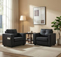 TYBOATLE Accent Chairs Set of 2, Comfy Black Faux Leather Living Room Chair Reading Oversized Accent Chairs Tufted Mid Century Modern Arm Chair, 38.58" Wide Armchair for Office Bedroom Lobby