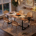 TYBOATLE Farmhouse Dining Table Set for 4, 5 Piece Kitchen Table Set, Wooden Dining Table with 4 Boho Rattan Chairs, MDF Wood Top, Durable Frame, Easy-Clean Surface (Brown-6 Chairs, Metal Leg)