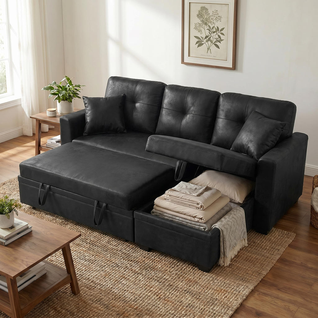 TYBOATLE Convertible Sofa Bed Couch with Reversible Storage Chaise
