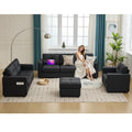 TYBOATLE Black Sofa Couch Sectional Couches for Living Room, Comfy Comfy Faux Leather Modular Convertible Sofas with Ottoman & USB, Home Sofa Set with Chaise for Apartment Small Space (4)