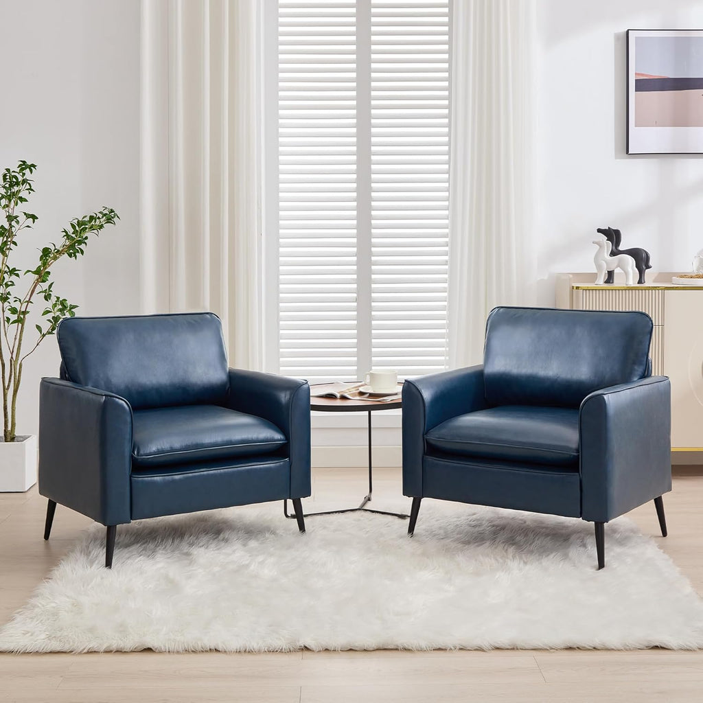 TYBOATLE Accent Chairs Set of 2, Faux Leather Chairs, Mid Century Modern Comfy Living Room Chairs, Cozy Office Reading Chair, Reception Armchairs for Living Room, Waiting Room, Bedroom (Blue)