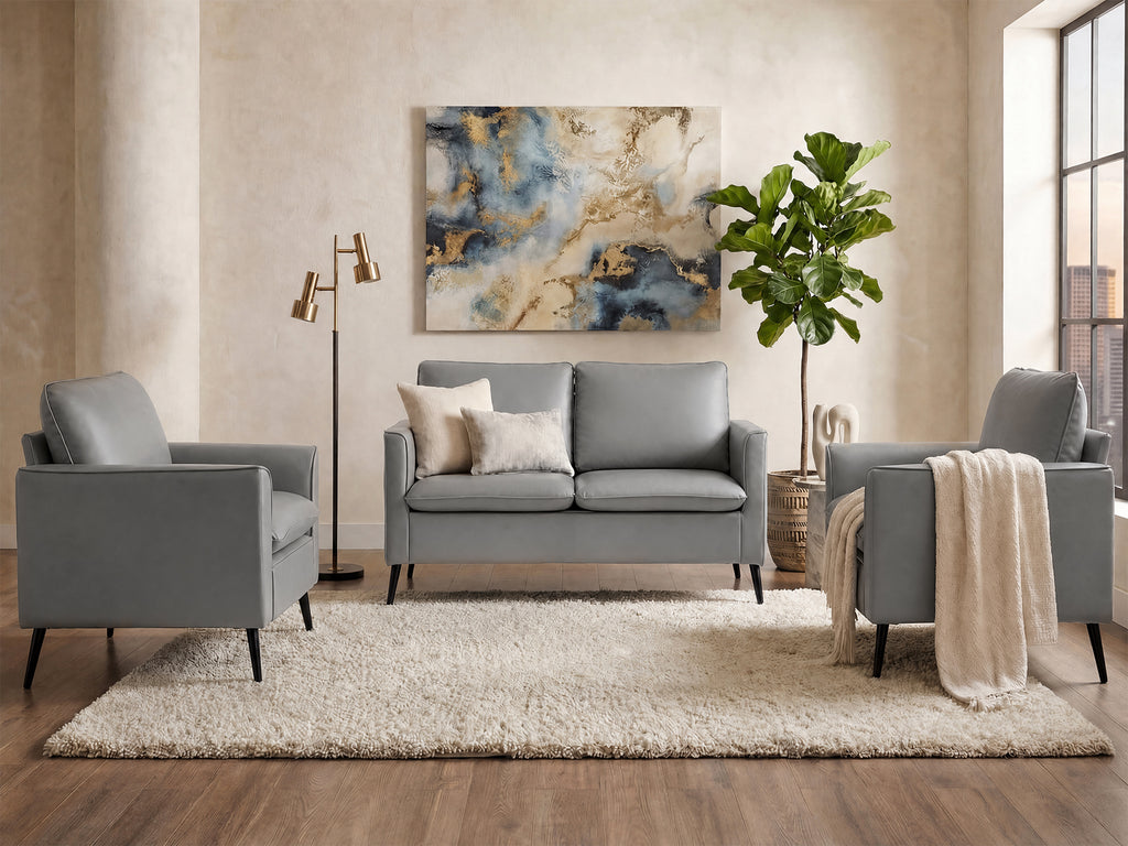 TYBOATLE Faux Leather Loveseat and Accent Chair, 3 Pieces Living Room Furniture Sets
