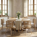 TYBOATLE Swivel Rattan Dining Chiars Set of 6, Farmhouse Boho Dining Room Chair with Rattan Woven Back and Faux Leather Seat, Upholstered Kithchen Chairs for Dining Table
