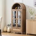 TYBOATLE 71" Tall Arched Pantry Cabinet with Innovative Drawer, Kitchen Cabinet with Anti-Tipping Device and Glass Door, Versatile Cupboard for Kitchen, Dining, Natrual
