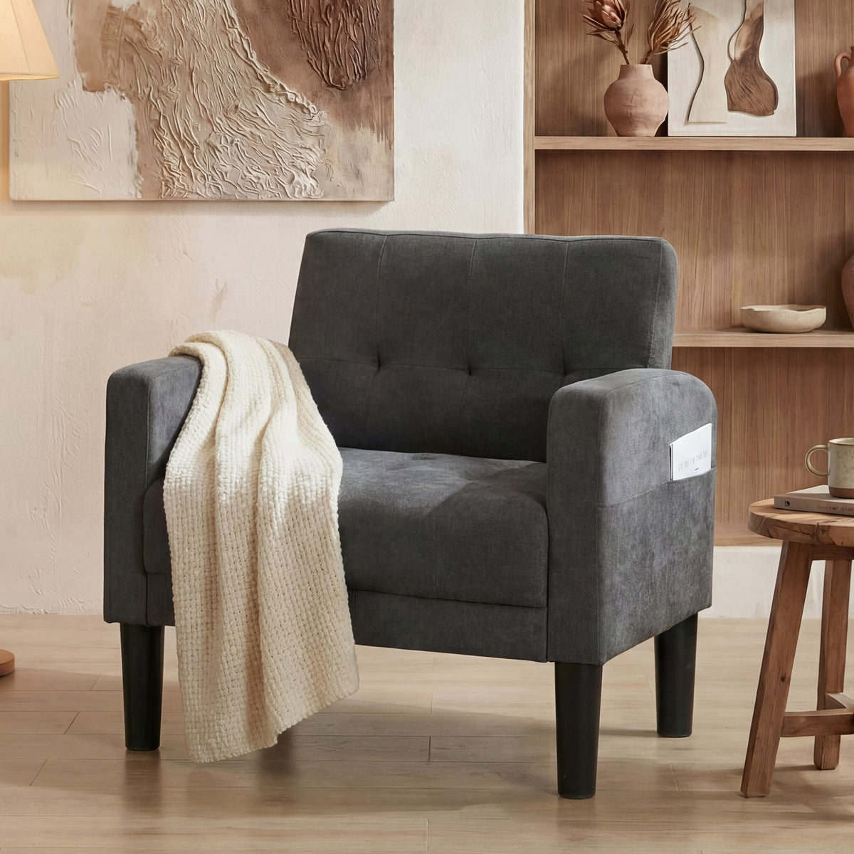 TYBOATLE Dark Grey Accent Chairs Set of 2, Tufted Armchairs for Living Room