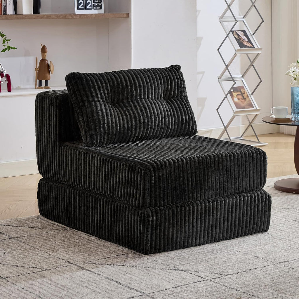 TYBOATLE Folding Sofa Bed, Convertible Sleeper Chair with Back Support and Pillow, Fold Out Floor Chair Bed, Comfy Foldable Mattress Futon Couch for Living Room, Bedroom (Black, Single Seat)