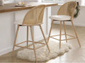 TYBOATLE 26'' BarStools Set of 2 w/Rattan Backrest, Swivel Counter Height Bar stools w/Metal Legs, Modern Mid-Century Boho Bar stools with Faux Leather for Kitchen Island, Dining Room, White