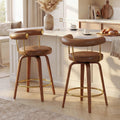 TYBOATLE Swivel Bar Stools Set of 2, Counter Height Bar Stools with Bent Wood Legs and Back, Mid-Century Modern Faux Leather Island Bar Chairs Barstools for Kitchen (2, Brown)