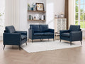 TYBOATLE Faux Leather Loveseat Sofa and Accent Chair Set of 2, Comfy Love Seat Couch and Chair Set, Mid-Century Modern 2 Seat Couches for Small Spaces, 3 Pieces Living Room Furniture Sets (Blue, 3)