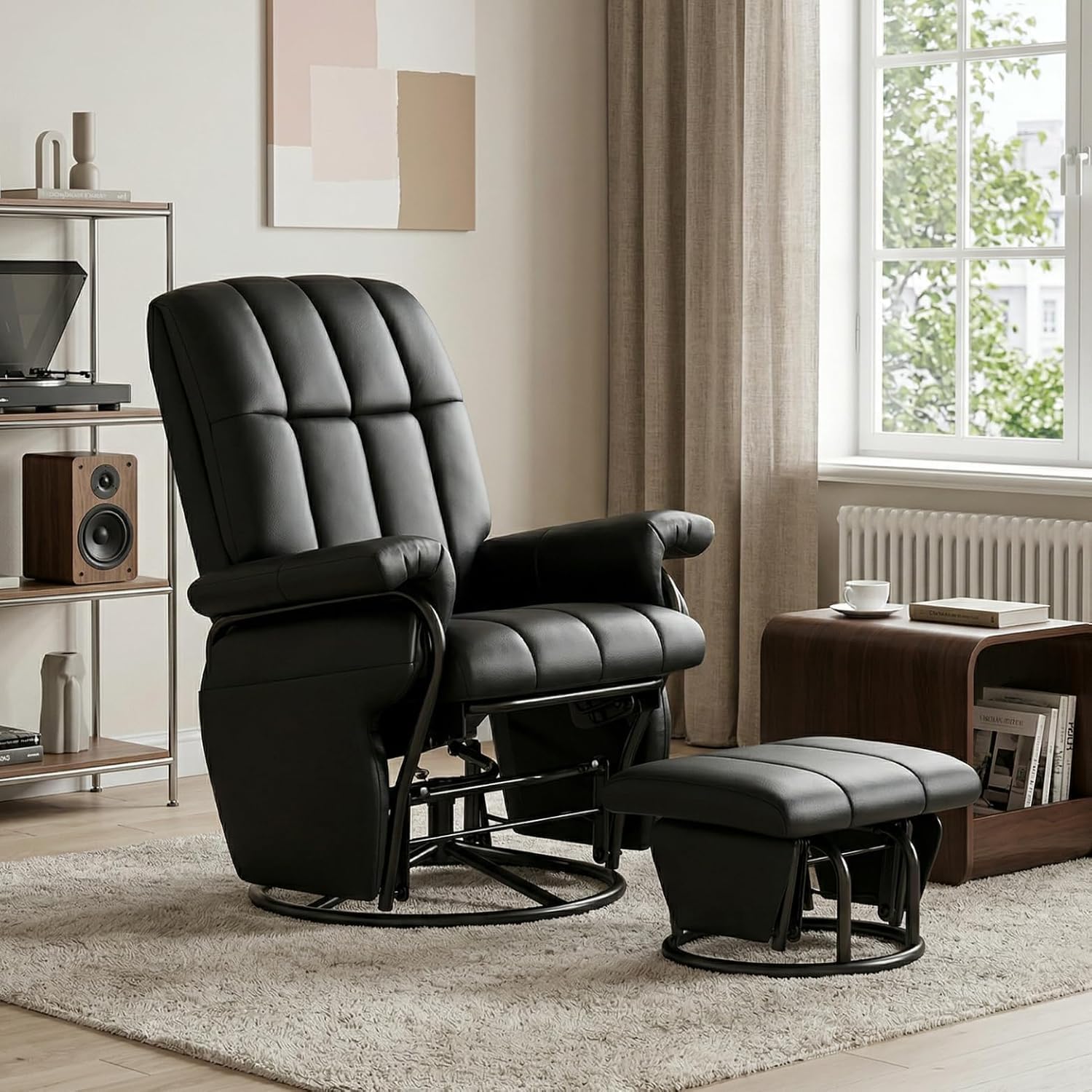 JIASTING 360° Swivel Recliner Chair, Nursing Glider Rocking Recliner Chair with Ottoman & Side Pockets, Gliding Chair for Nursery, Office, Living Room, Bedroom, Metal Frame