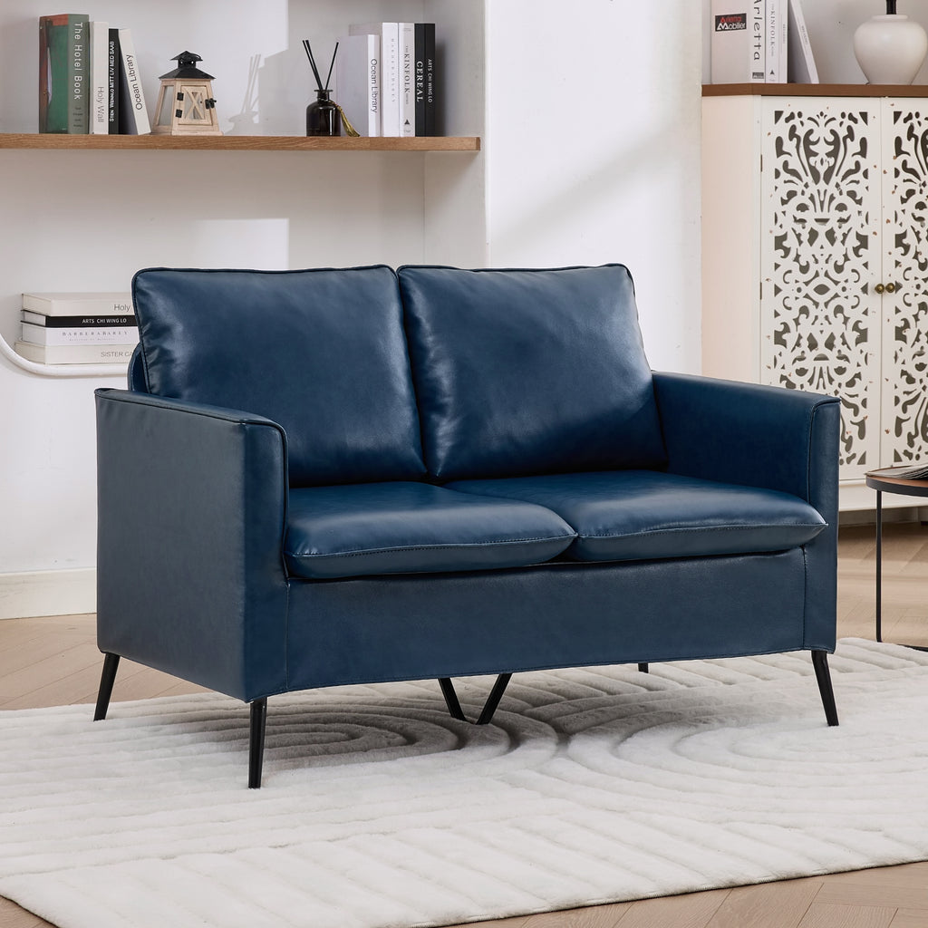 TYBOATLE Faux Leather Loveseat Sofa, Small 2 Seater Couch (Blue, 1) TYBOATLE, Mid-Century Modern, Comfy, Small Spaces, Living Room, Bedroom, Apartment, Office, Dorm
