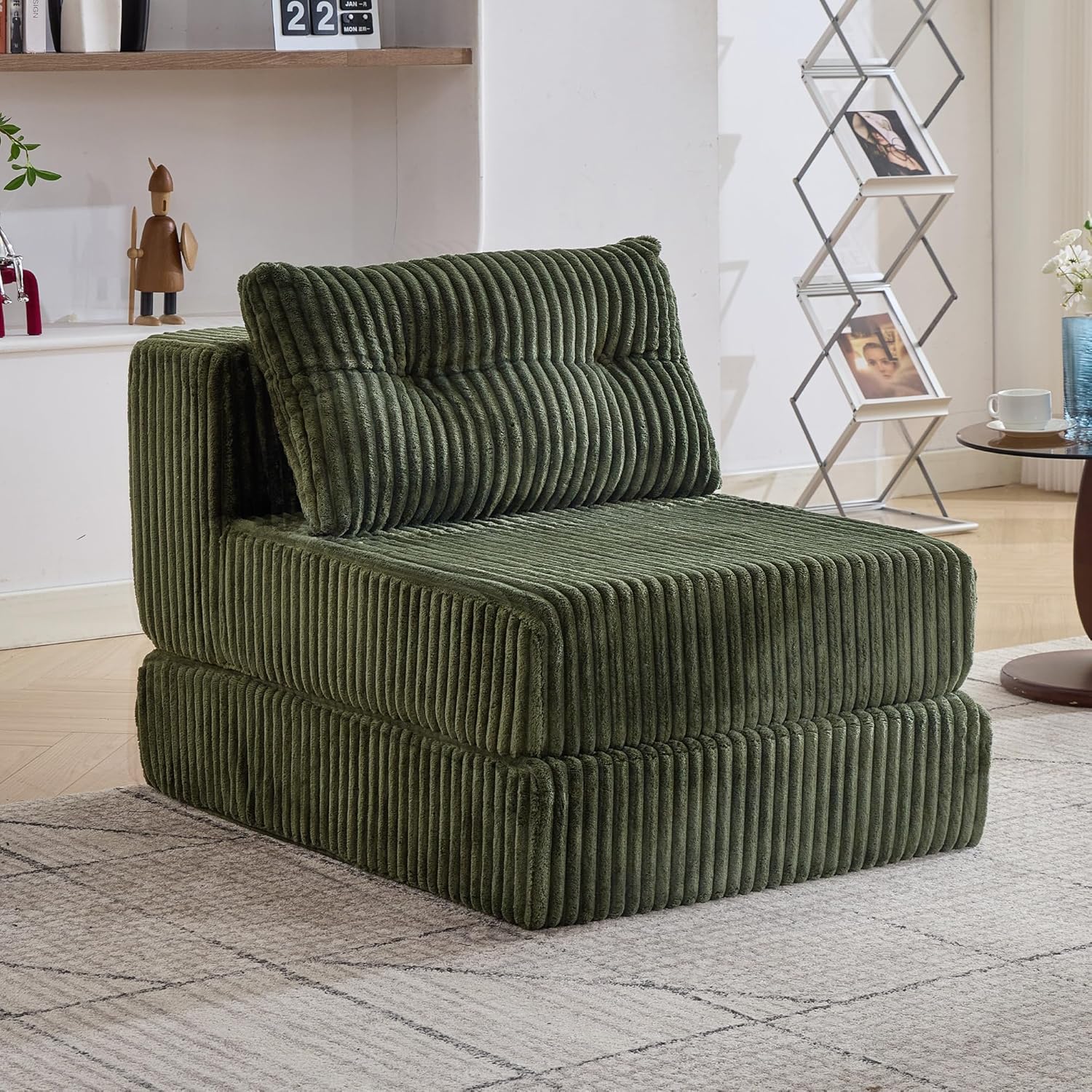 TYBOATLE Folding Sofa Bed, Convertible Sleeper Chair with Back Support and Pillow, Fold Out Floor Chair Bed, Comfy Foldable Mattress Futon Couch for Living Room, Bedroom (Forest Green, Single Seat)