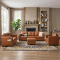 Faux Leather 4-Piece Sofa Set, Loveseat, Chair and Ottoman for Living Room | TYBOATLE, Brown Faux Leather, 3-Seater Couch, 2-Seater Loveseat, Oversized Chair, Ottoman, USB Charging, Side Pockets