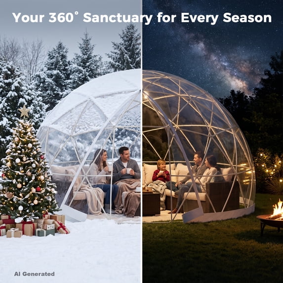 LAZZO 15x9 Ft Garden Dome Tent, Outdoor Clear Bubble Tent with 360° View, Weatherproof Geodesic Igloo Tent with Ventilation Windows for Backyard and Patio