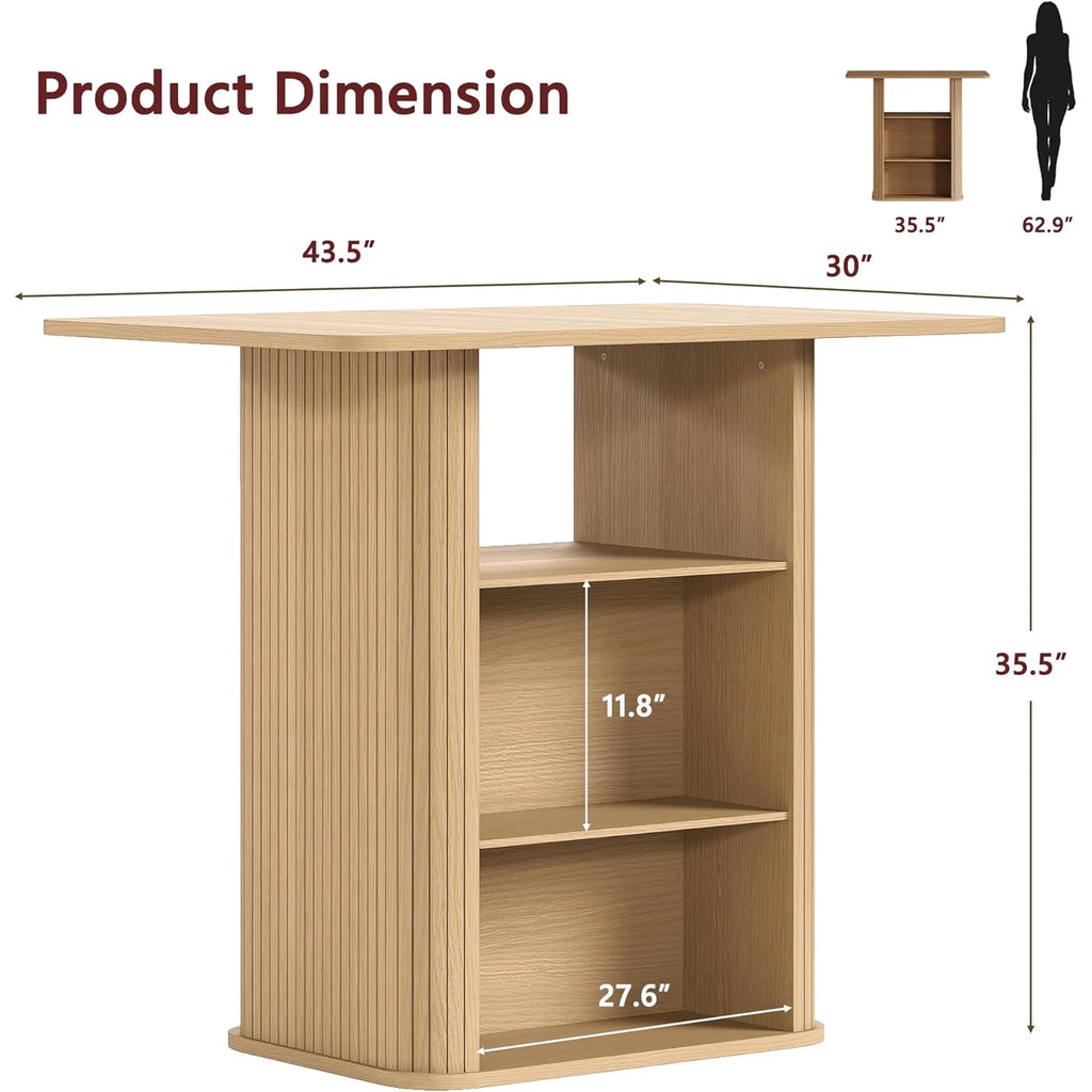 LAZZO 43.5" Kitchen Island with Storage, 3-Tier Farmhouse Counter Height Table, Rustic Wood Coffee Bar Table for Kitchen & Dining Room, Oak