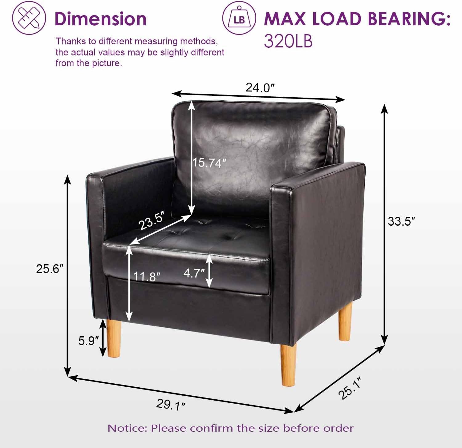 TYBOATLE 57" Sofa Couch, Black Faux Leather Modern Loveseat for Living Room, Tufted Mini Sofa, Comfy Office 2 Seat Love Seats, Small Couches for Small Space (3, Black)