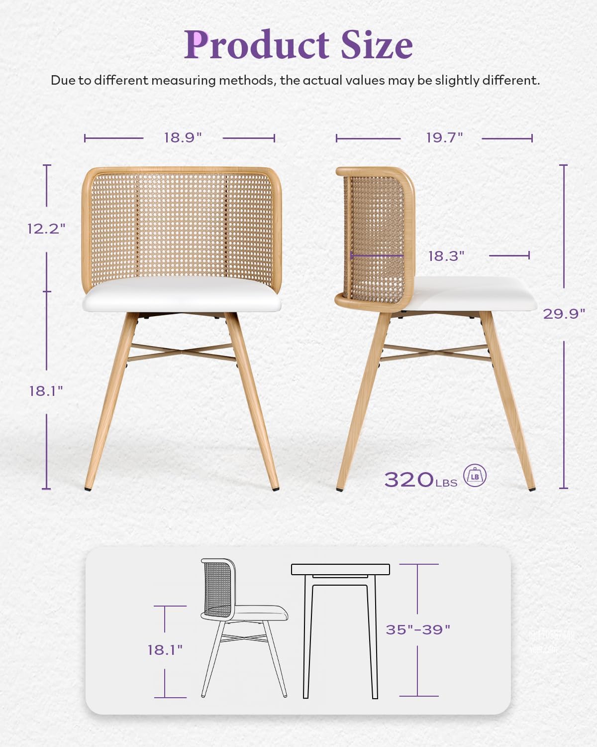 TYBOATLE Rattan Dining Chiars Set of 4, Farmhouse Boho Dining Room Chair with Natural Cane Woven Back and Faux Leather Seat, Mid-Century Modern Kithchen Chairs for Dining Table (4, Cream White)