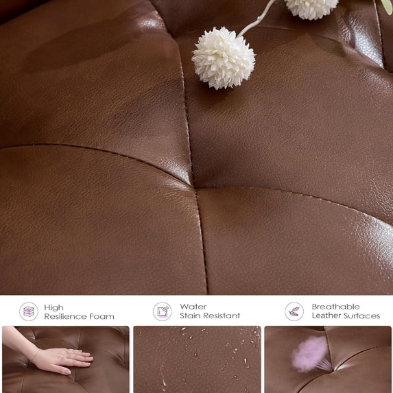 LAZZO 62" Loveseat Sofa, Tufted Couch with USB Ports and Cupholders for Living Room, Office and Bedroom, Brown