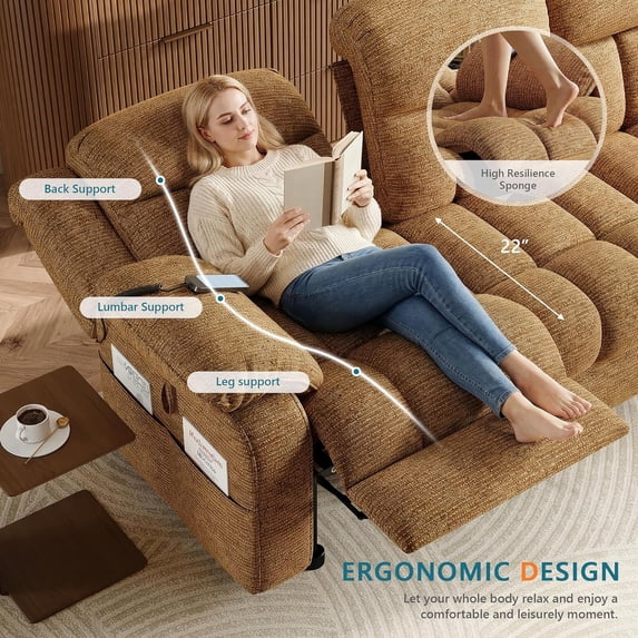 LAZZO 76.5" Power Reclining Sofa, 3-Seater Home Theater Couch with Adjustable Backrest & Storage Pockets, Brown