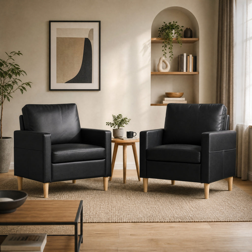 JIASTING Faux Leather Accent Chair Set of 2, Modern Armchair for Living Room