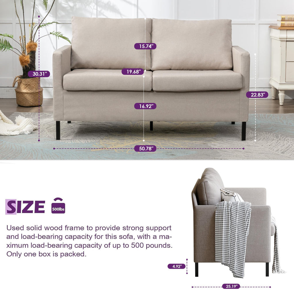 TYBOATLE Modern Small Loveseat Sofa Couch for Living Room, 51 Inch Upholstered 2-Seater Love Seats w/Iron Legs for Compact Small Space, Apartment, Bedroom, Dorm, Office (Beige)
