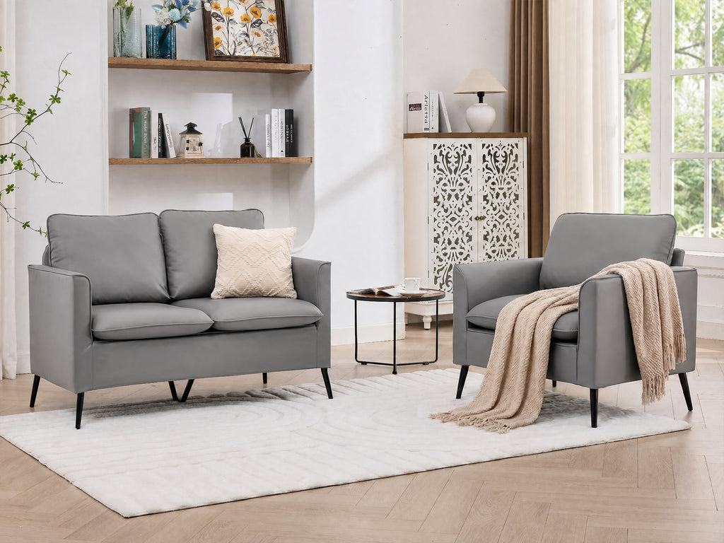 TYBOATLE Leather Loveseat Sofa and Accent Chair Set (Grey, 2)