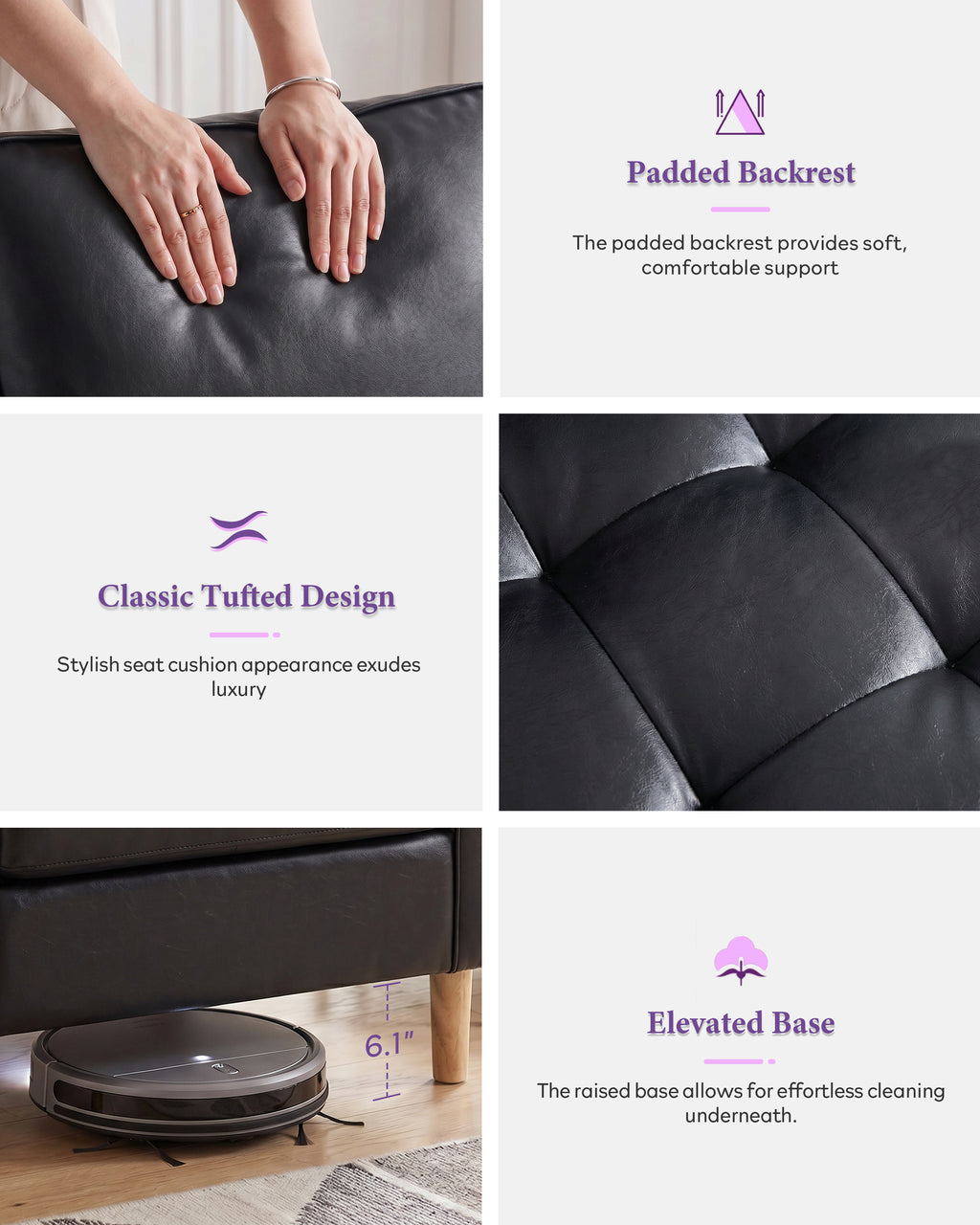 TYBOATLE Black Faux Leather Accent Chairs, Tufted Comfy Armchair (Black, 1) | TYBOATLE, Tufted Seat, Wood Legs, Mid-Century Modern, Upholstered, Comfy, Reading, Living Room, Waiting Room, Bedroom, Office