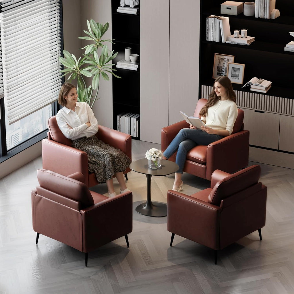 TYBOATLE Accent Chairs Set of 2, Comfy Faux Leather Living Room Chairs, Mid Century Modern Sofa Chairs, Cozy Office Reading Chair, Armchairs for Bedroom, Office, Living Room (Brown)