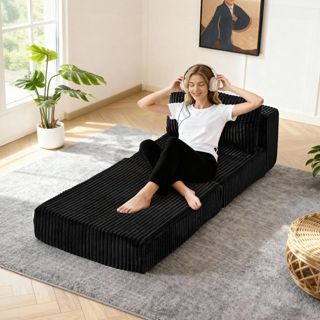 TYBOATLE Folding Sofa Bed, Convertible Sleeper Chair with Back Support and Pillow, Fold Out Floor Chair Bed, Comfy Foldable Mattress Futon Couch for Living Room, Bedroom (Black, Single Seat)