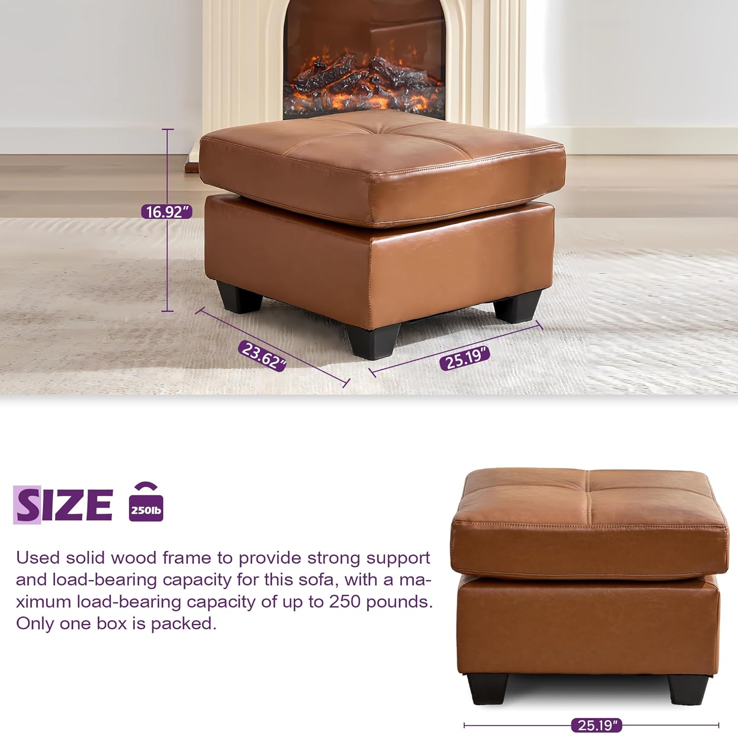 TYBOATLE Oversized Chaise Lounge Chair Indoor, Leather Accent Chair with Ottoman, Mid Century Modern Reclining Armchair with Pockets, Tufted Comfy Single Sofa for Bedroom, Living Room, Office (Brown)