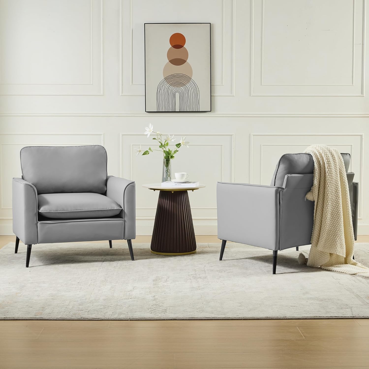 TYBOATLE Accent Chairs Set of 2, Faux Leather Chairs, Mid Century Modern Comfy Living Room Chairs, Cozy Office Reading Chair, Reception Armchairs for Office, Bedroom, Waiting Room (Grey) (2)