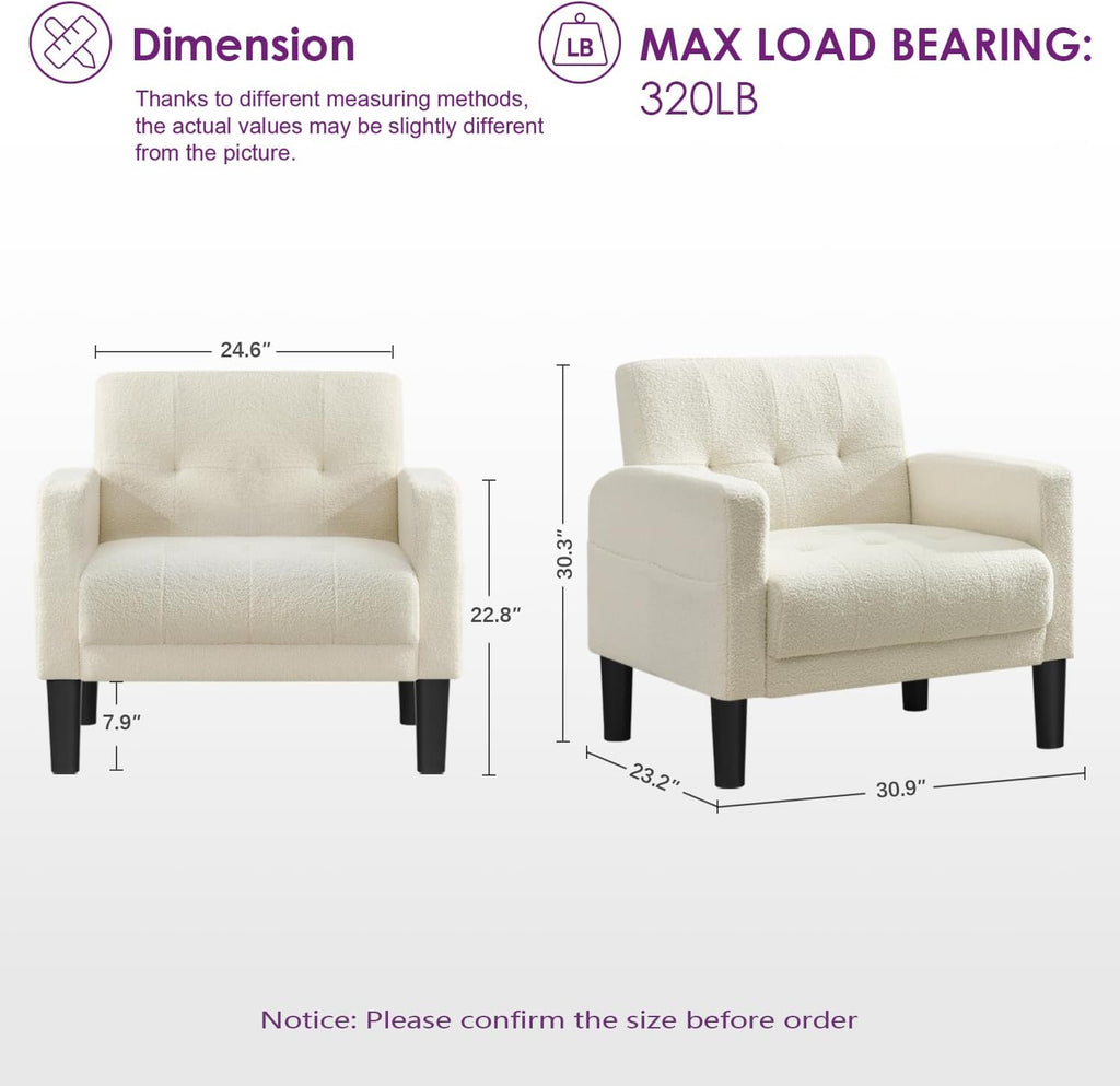 TYBOATLE Accent Chairs Set of 2 Living Room Chairs Cozy Tufted Mid Century Modern Accent Chairs with Arms for Bedroom Comfy Reading Arm Chair Small Chairs for Small Spaces Bedroom Office (2, White)
