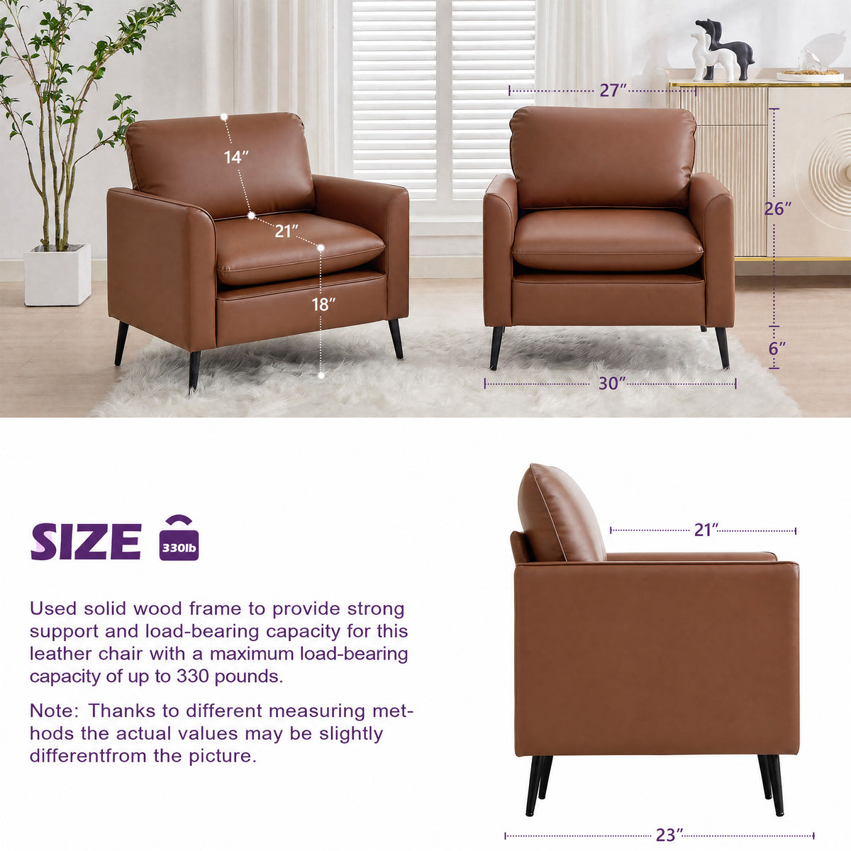 TYBOATLE Faux Leather Accent Chair, Office Armchairs with Metal Legs (Warm Brown, 1)