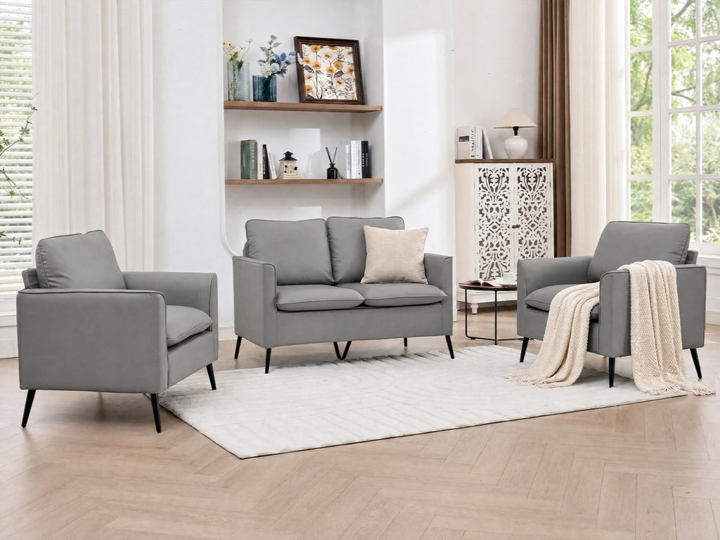 TYBOATLE Faux Leather Loveseat Sofa and Accent Chair Set of 2 (Grey, 3)