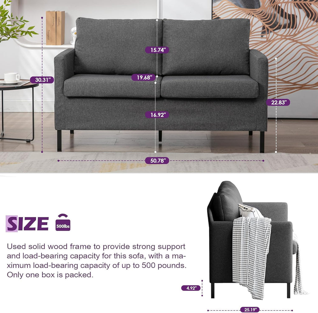 TYBOATLE Modern Linen Fabric Small Couches for Small Spaces, Comfy Upholstered Love Seat for Bedroom, 2 Seater Mini Couch for Apartment, Dorm, Office, Dark Grey