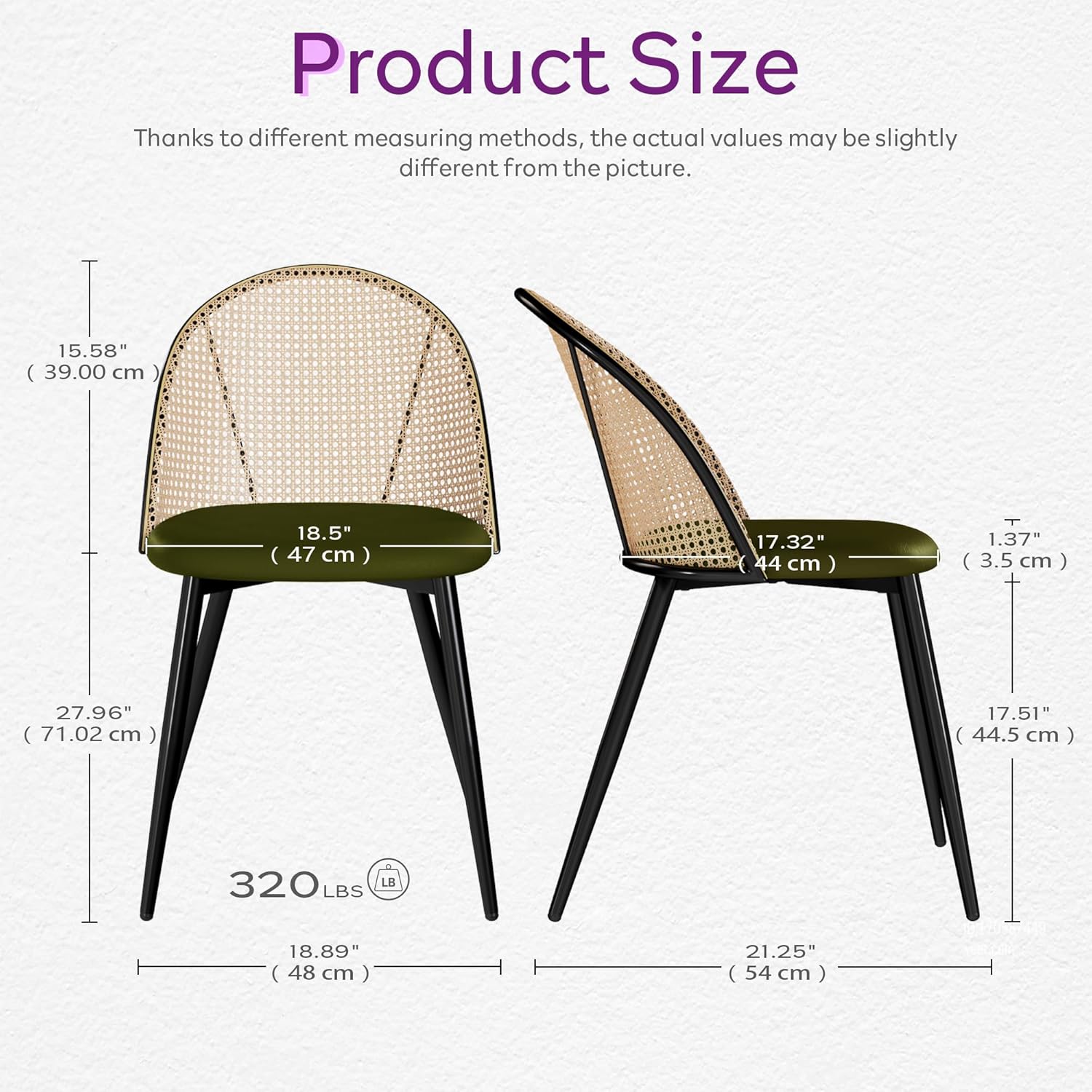 TYBOATLE Rattan Dinner Chairs Set of 4 with Faux Leather Cushion, Modern Dining Room Chairs w/Adjustable Foot Pads, Kitchen Boho Mid Century Upholstered, Green