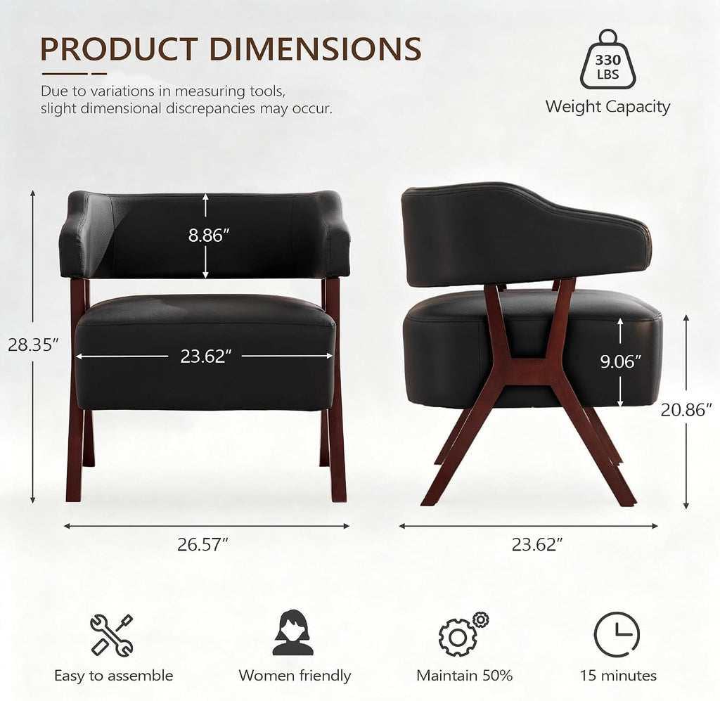 JIASTING Barrel Accent Chairs, Leather Chair with Solid Wood Frame (1, Black)