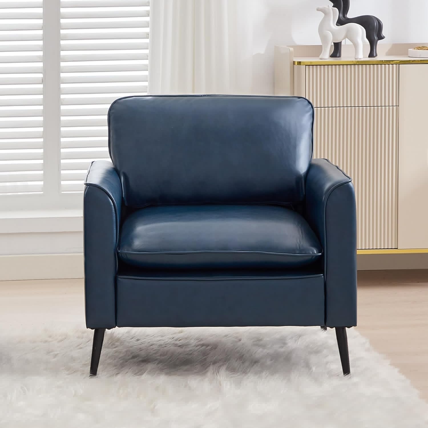 TYBOATLE Accent Chair, Faux Leather Chairs, Mid Century Modern Comfy Living Room Chairs, Cozy Office Reading Chair, Reception Armchairs for Bedroom, Office, Waiting Room (Blue)