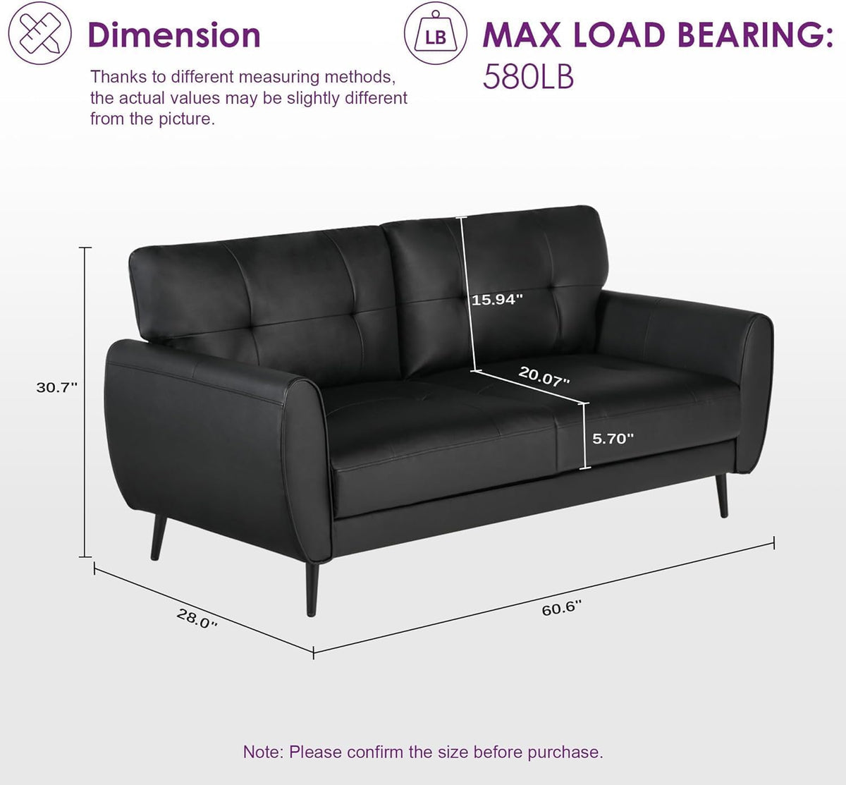 TYBOATLE 3 Piece Living Room Sets, Small Leather Loveseat and Chairs