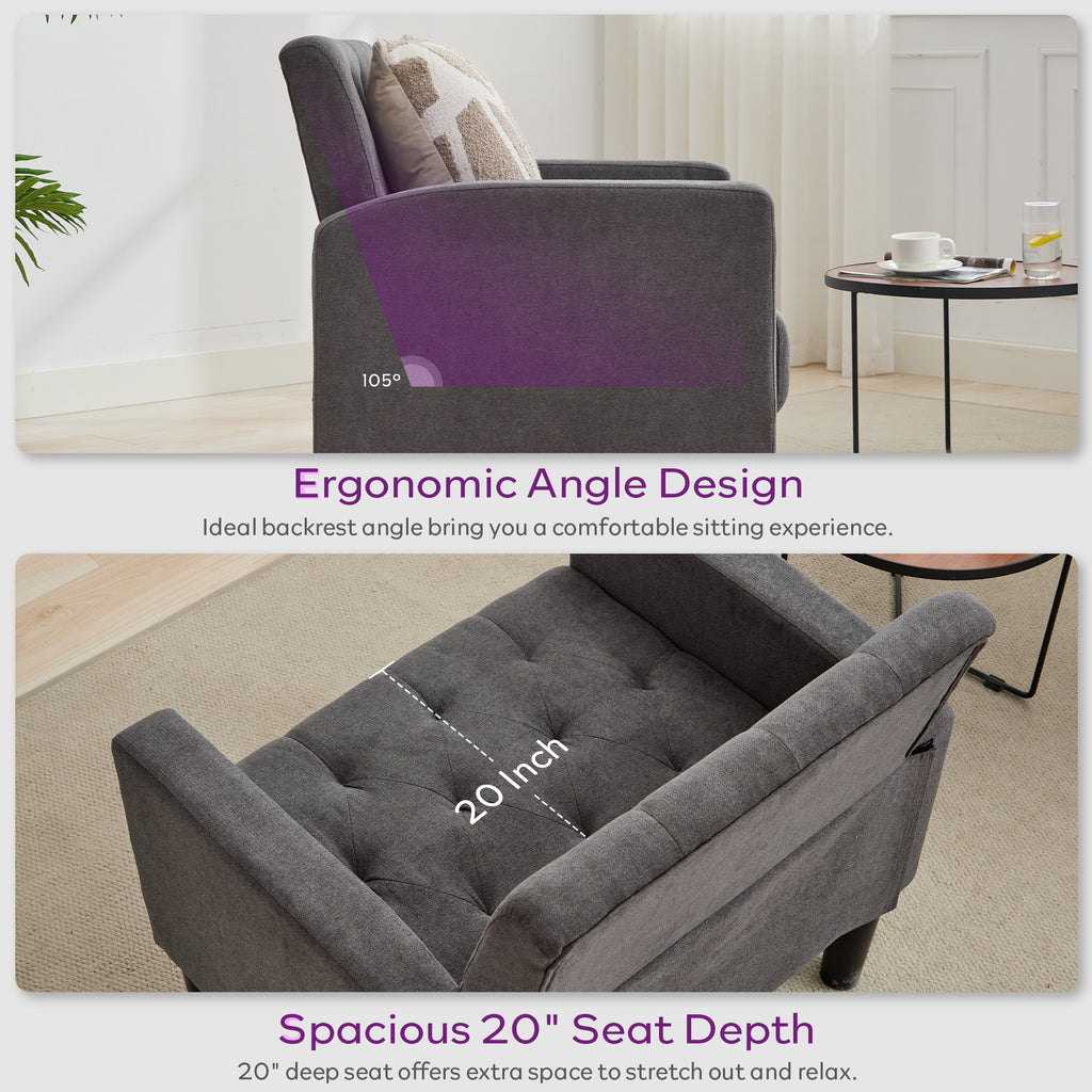 TYBOATLE Mid-Century Fabric Tufted Accent Living Room Armchairs, Comfy Modern Upholstered Bedroom Office Armchair, Reading Chair
