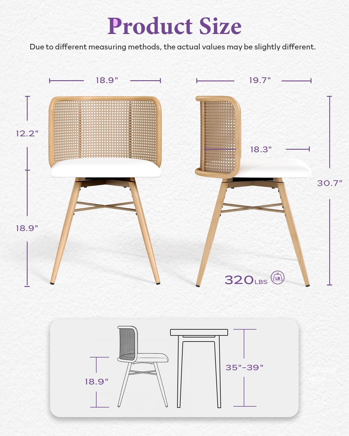 TYBOATLE Swivel Rattan Dining Chiars Set of 6, Farmhouse Boho Dining Room Chair with Rattan Woven Back and Faux Leather Seat, Upholstered Kithchen Chairs for Dining Table