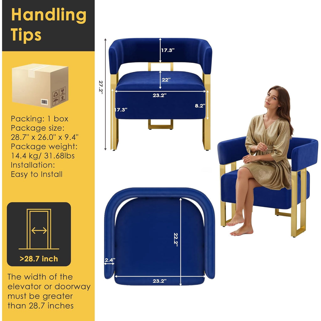 LAZZO Modern Accent Chair Set of 2, Comfy Upholstered Reading Armchair for Living Room and Bedroom, Blue