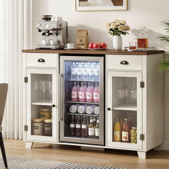 LAZZO Bar Cabinet with Mini Fridge Space, 52“ Storage Cabinet with Power Outlet and Goblet Holder for Kitchen, Dining and Living Room